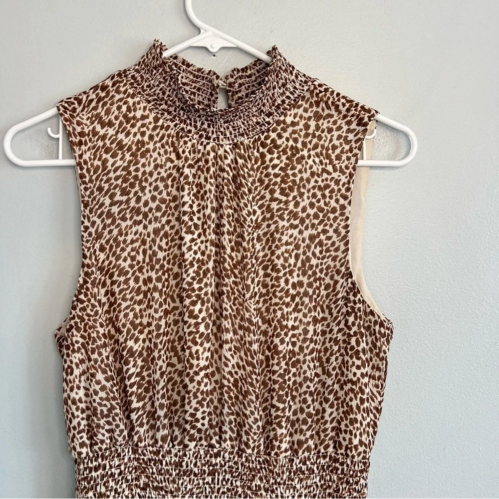 1. STATE sleeveless animal print smock neck tiered midi dress Waistband Sz M - Picture 3 of 15
